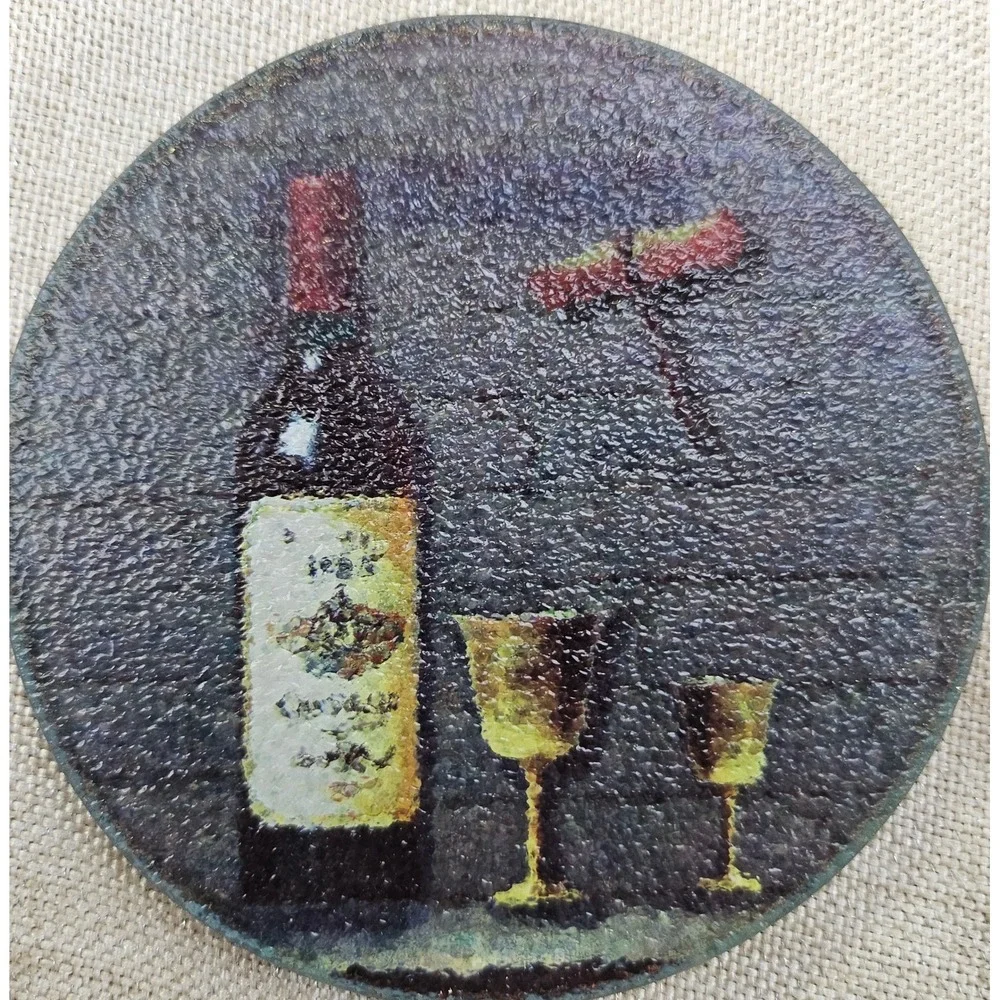 Pomerantz Tuscan Cellars Glass Coaster Set Wine Theme 6pc Round Vintage 6060